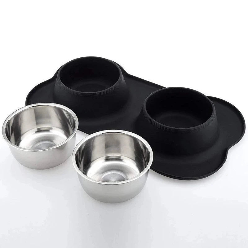 Antislip Double Dog Bowl With Silicone