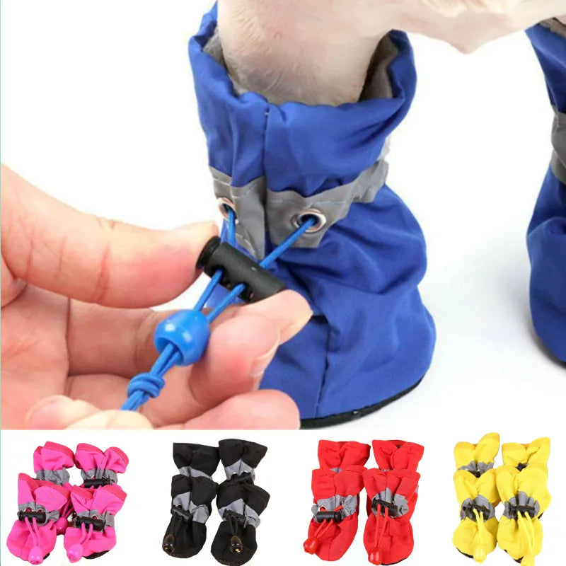 4pcs/set Waterproof Pet Dog Shoes Anti-slip Rain
