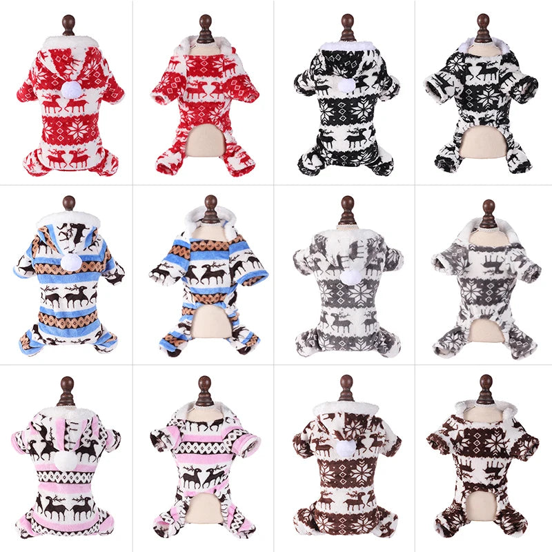 Winter Dog Christmas Jumpsuit Clothes Warm Plush Pet Pajamas | Buy 1 Get 2