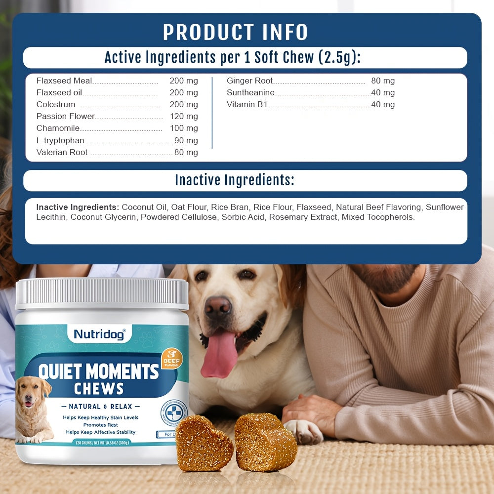 Nutridog Calming Chews For Dog - 120 Chews, Beef Flavor