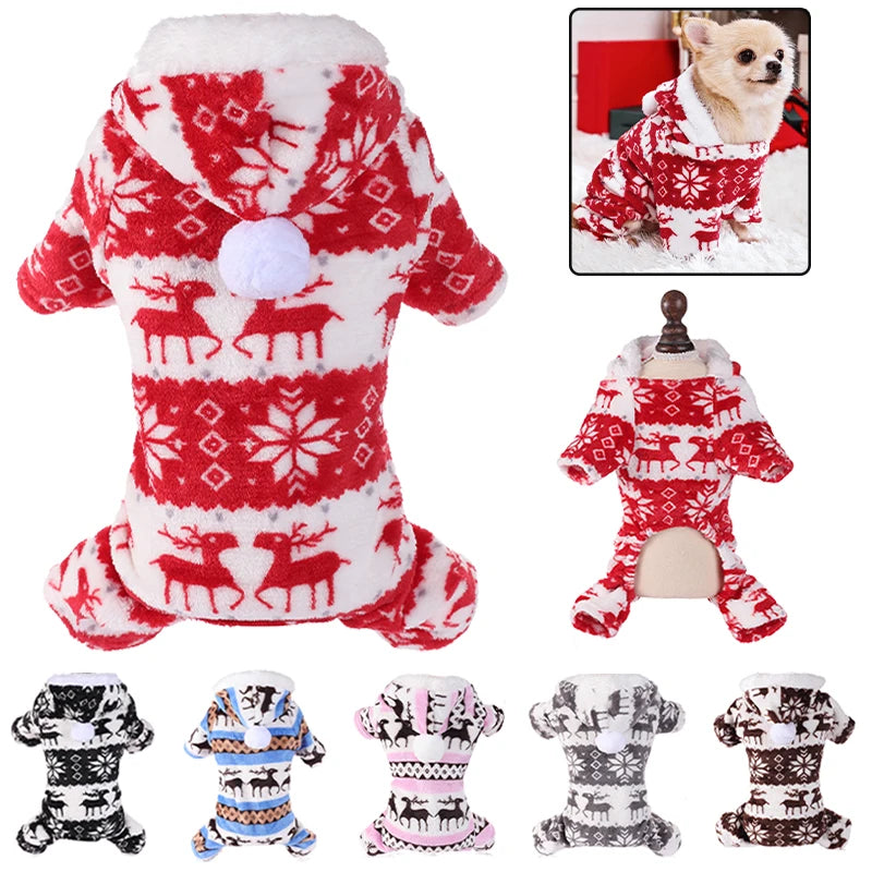 Winter Dog Christmas Jumpsuit Clothes Warm Plush Pet Pajamas | Buy 1 Get 2