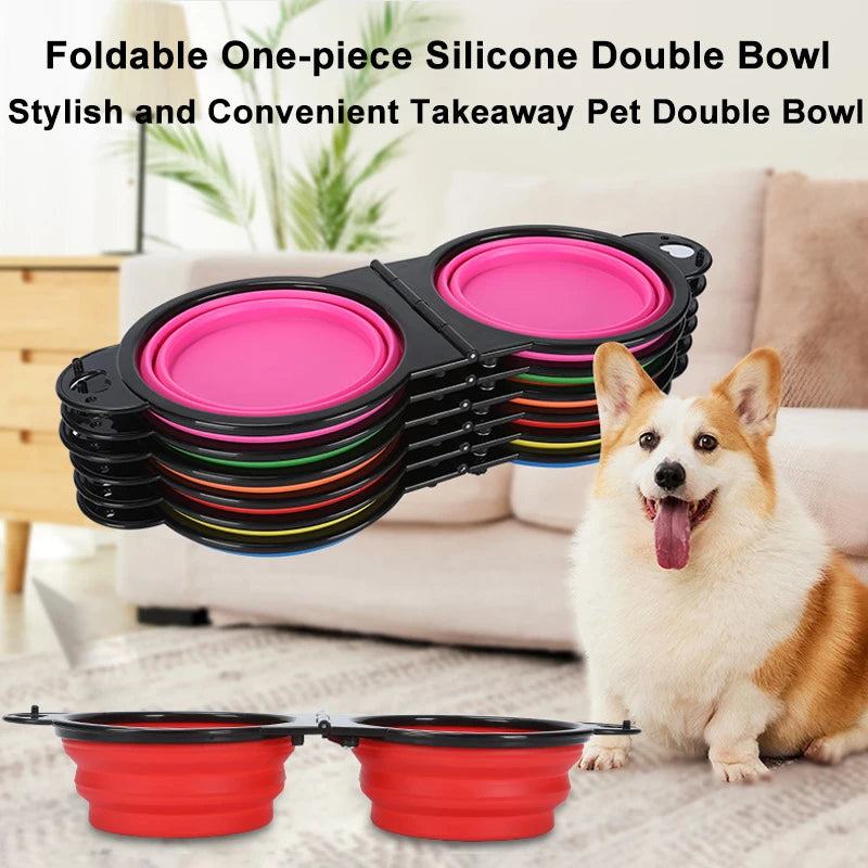 Portable Dog Double Bowl 2 In 1